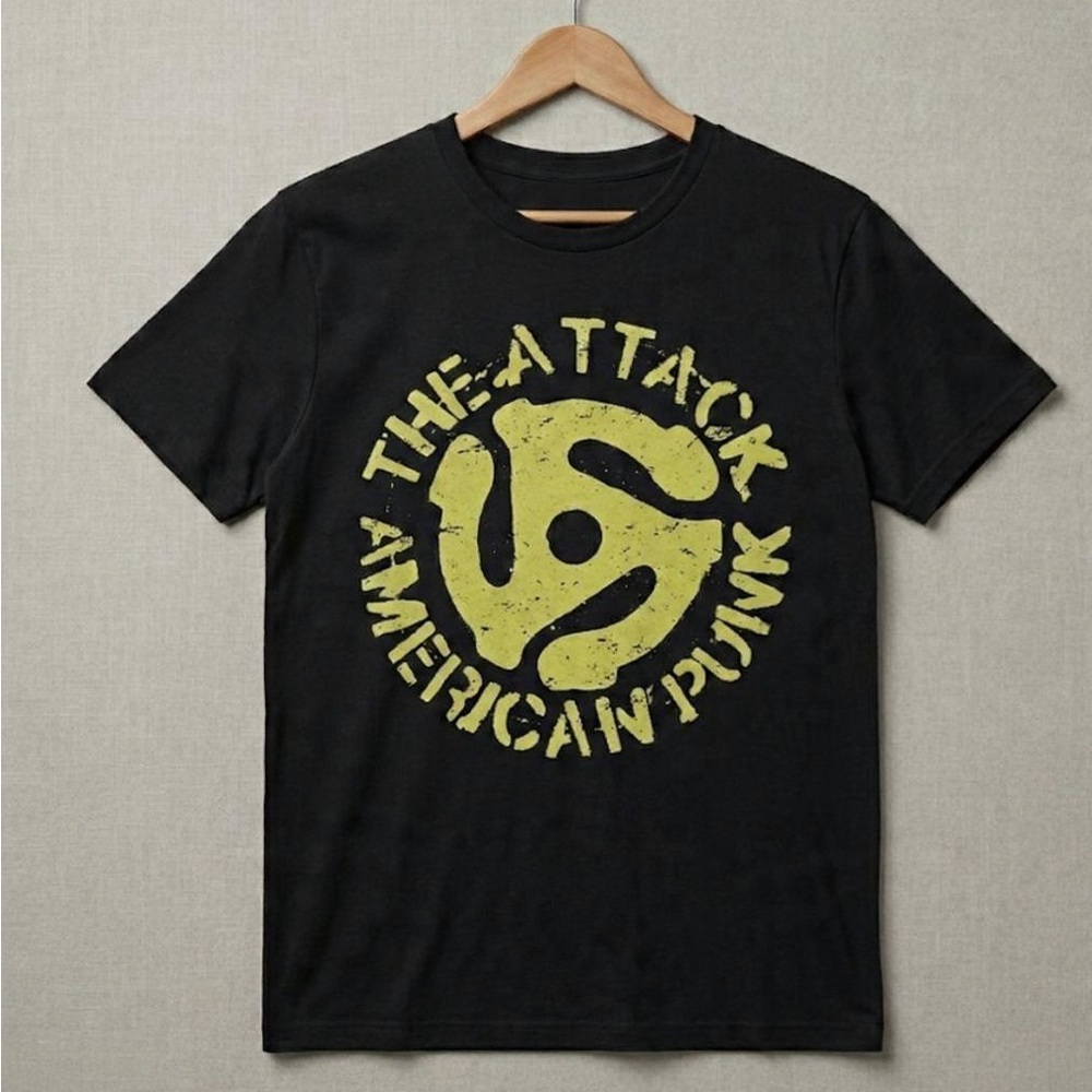 Black Short Sleeve Graphic Tee with Yellow Print- S/M
